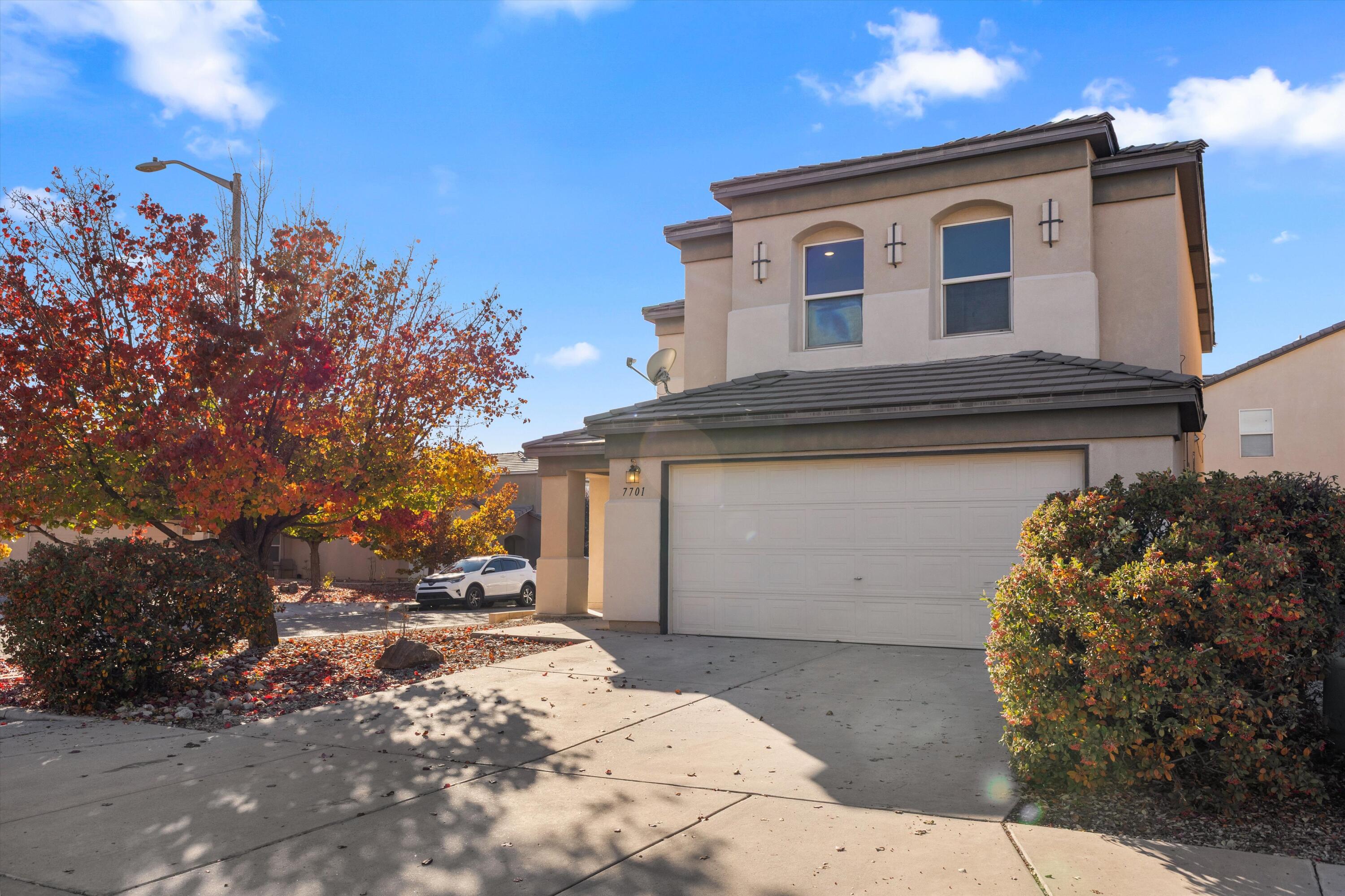 ✨ Bonus for Buyers! Receive a $5,000 credit toward the kitchen and any other upgrades of your choice with an acceptable offer! Welcome to this well-maintained two-story home in the desirable Escondida neighborhood, minutes from Paseo del Norte, Balloon Fiesta Park, and the Rail Runner. The open-concept kitchen offers ample cabinet space with updated features and lighting that enhance the home's modern feel. All bedrooms are upstairs, including a spacious primary suite with double sinks, a separate shower, and a jetted tub. Recent updates include replaced components in the refrigerated air, heating, and water heater systems, plus a convenient doggie door. Bright and inviting, this corner-lot home is ready for its new owner.