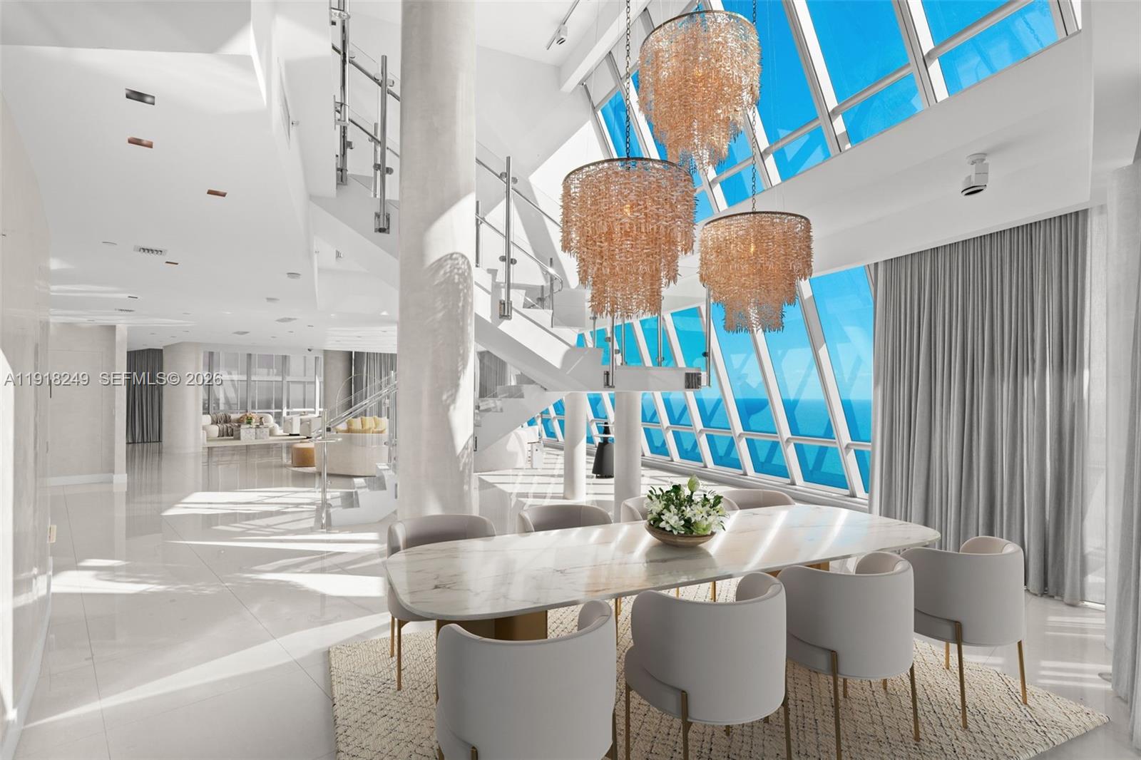 Experience elevated oceanfront living in this reimagined 8,332 sqft Penthouse showcasing breathtaking 360 degree views of the ocean, downtown Miami, and the intracoastal. This two-story masterpiece offers 6 bedrooms, 7.5 baths, a private elevator, gym, sauna, media room, and more than 2,000 sqft of terraces, with every room opening to its own private outdoor retreat. Curated with top tier furnishings, Penthouse 4806 delivers unmatched sophistication, scale, and comfort. Residents enjoy two pools, beach service, a full spa and fitness center, children’s playroom, business center, concierge, valet, and attentive doorman services.