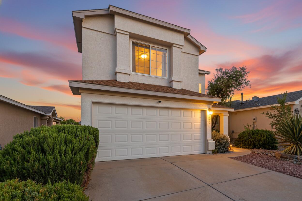 Come take a look at this incredibly well taken care home in the highly sought after gated community of La Scala! As you walk in you are immediately greeted with an open, modern feel with tons of natural light, and plenty of space to entertain. Kitchen features stainless steal appliances, plenty of storage space, and open to the dining area. Oversized primary bedroom suite features your own private view deck, and generous sized bathroom suite with walk in closet. The large backyard is perfect for pets & entertaining, and includes a covered patio with a hot tub. Dont forget the view of the Sandia Mountains! Schedule a tour today to make sure you do not miss out.