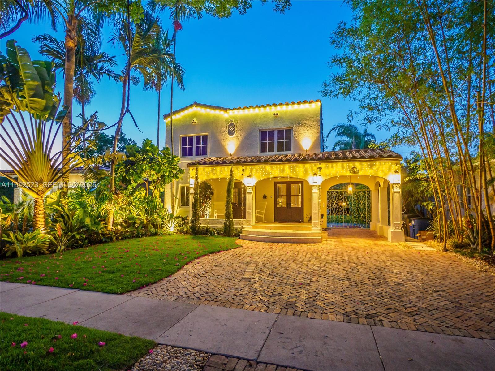 Restored 1926 Coral Gables Old Spanish 2 story home designed by architect C.K. Baylis. The Main home is approx. 3,224 sq ft (larger than tax roll), 4 large bedrooms /4.5 baths HUGE Master Suite w/ large bathroom and 2 custom built walk-in closets. Entry loggia, formal foyer, large formal living room w/fireplace, large formal dining, island kitchen, family/theater room w/ built in oak bar, laundry room, Hurricane impact windows and doors. Detached pool house/maid's quarters or 5th bedrooms. Outside BBQ/Kitchen, terrace overlooking the pond like pool,beautiful stone/Chicago brick exterior finish. Mature/exotic landscape. This home is immaculate and located in beautiful (tree-lined) Sorolla Avenue between Columbus and Madrid. One block North of Alhambra and North Greenway. 24 hr notice AS-IS