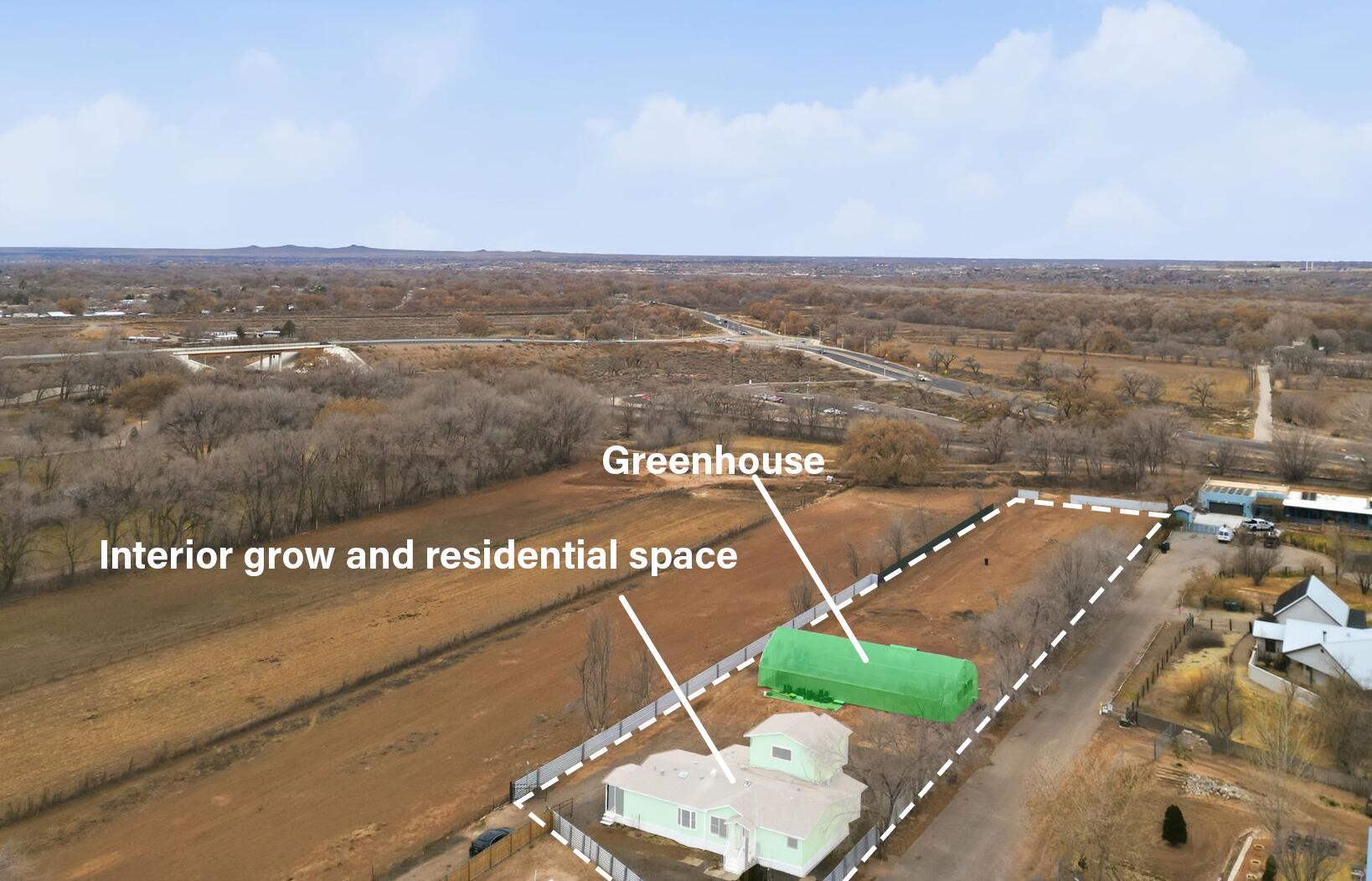 Located on approximately 1.4 acres in Albuquerque's desirable North Valley, this versatile property offers a rare opportunity to combine residential living with established agricultural infrastructure. There is a residential living area along with an interior grow space plus a large standalone greenhouse, ideal for cultivation, nursery use, or other agricultural production. The property has been previously utilized for cannabis cultivation and is well-suited for a variety of agricultural or specialty farming operations (buyer to verify permitted uses). Water access is a standout feature, with surface water irrigation rights through MRGCD, plus a domestic well that can also be used for irrigation, offering flexibility and reliability for farming operations. The land is fully usable.