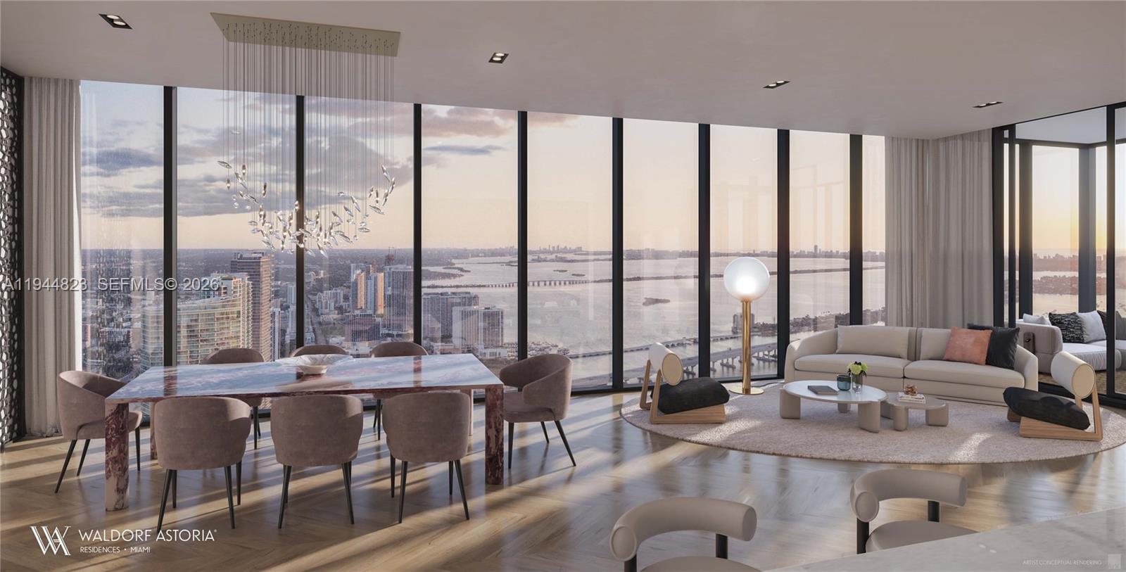 Experience elevated luxury living at Waldorf Astoria Residences Miami in this exceptional Residence 04, located on high floors (Levels 80–88). This spacious 3-bedroom, 3.5-bath residence offers 2,456 SF of interior living space plus a 93 SF private balcony, totaling 2,549 SF.Featuring a private elevator foyer, the residence showcases an open-concept living and dining area with floor-to-ceiling windows and breathtaking views of Biscayne Bay and the Miami skyline. The thoughtfully designed layout includes a generous primary suite with spa-inspired bath, well-appointed secondary bedrooms with en-suite baths, a powder room, and a dedicated laundry area.Residents enjoy access to Waldorf Astoria’s world-class services and amenities, including luxury hotel-style offerings, concierge services, and prime Downtown Miami location near Brickell, Miami Beach, dining, and cultural destinations.