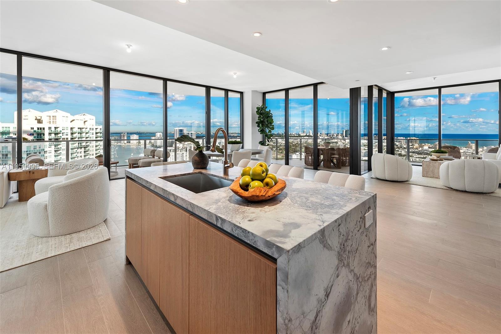 Elevate your lifestyle to unprecedented heights at FIVE PARK Canopy Residence 2903 where sophistication meets panoramic sunsets, sunrises, and views of the Miami skyline and the ocean. Unique corner residence featuring 1,000-SF wrapround terrace, immense living spaces, Italkraft kitchen, Gaggenau appliances, 10-FT ceilings, smart control, and built-in closets, blackouts, shades, and TVs in all bedrooms. The exclusive Canopy Club is residents-only, full-service Members Club offering social spaces, private dining room, jewel box bar and lounge, library, wellness areas. On 6th floor, additional amenities include pool, fitness studio, restaurant with in-residence dining. Enjoy private beach club, Canopy Park in your backyard, and steps to Miami Beach Marina, dining, South Pointe Park, beaches.