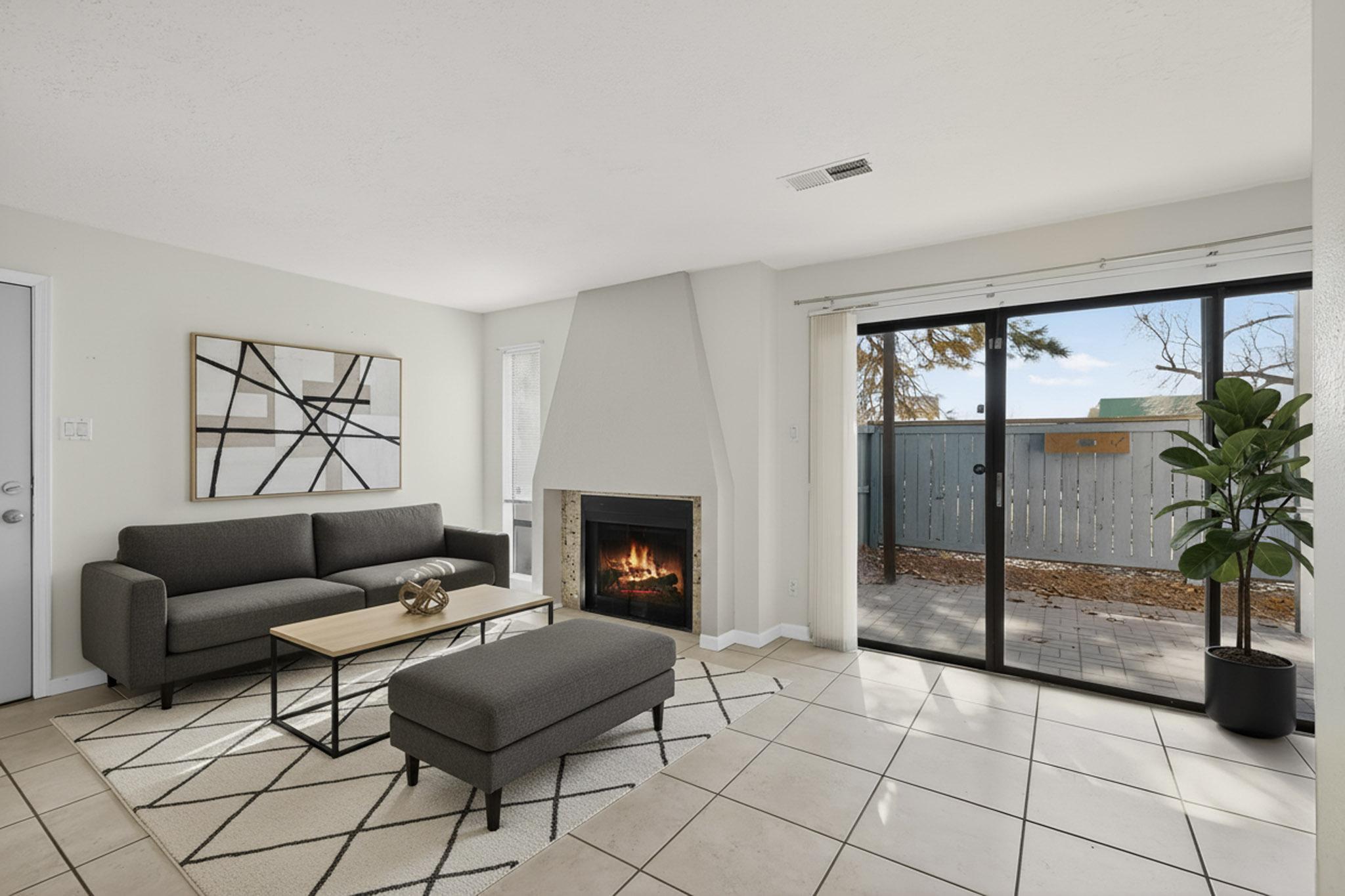 Beautiful, popular GROUND floor studio condo in convenient location.  This cheerful unit features an upgraded bathroom with modern tile work, as well as a contemporary kitchen. Open floor plan with plenty of natural light. Newer cabinets and all appliances are included! Extra storage closet outside, and a covered parking space.   REFRIGERATED AIR to keep you cool in the summer! Residents have access to the pool. Please note that while dogs are not permitted, one cat is allowed. The HOA takes care of the pool, all common areas, front landscaping, and covers the water and trash. Low maintenance living for residents. Enjoy the convenience of being able to walk to popular local spots such as Scarpa's, Sadie's, and Sprouts. Come check it out...you will fall in Love with this inviting condo!