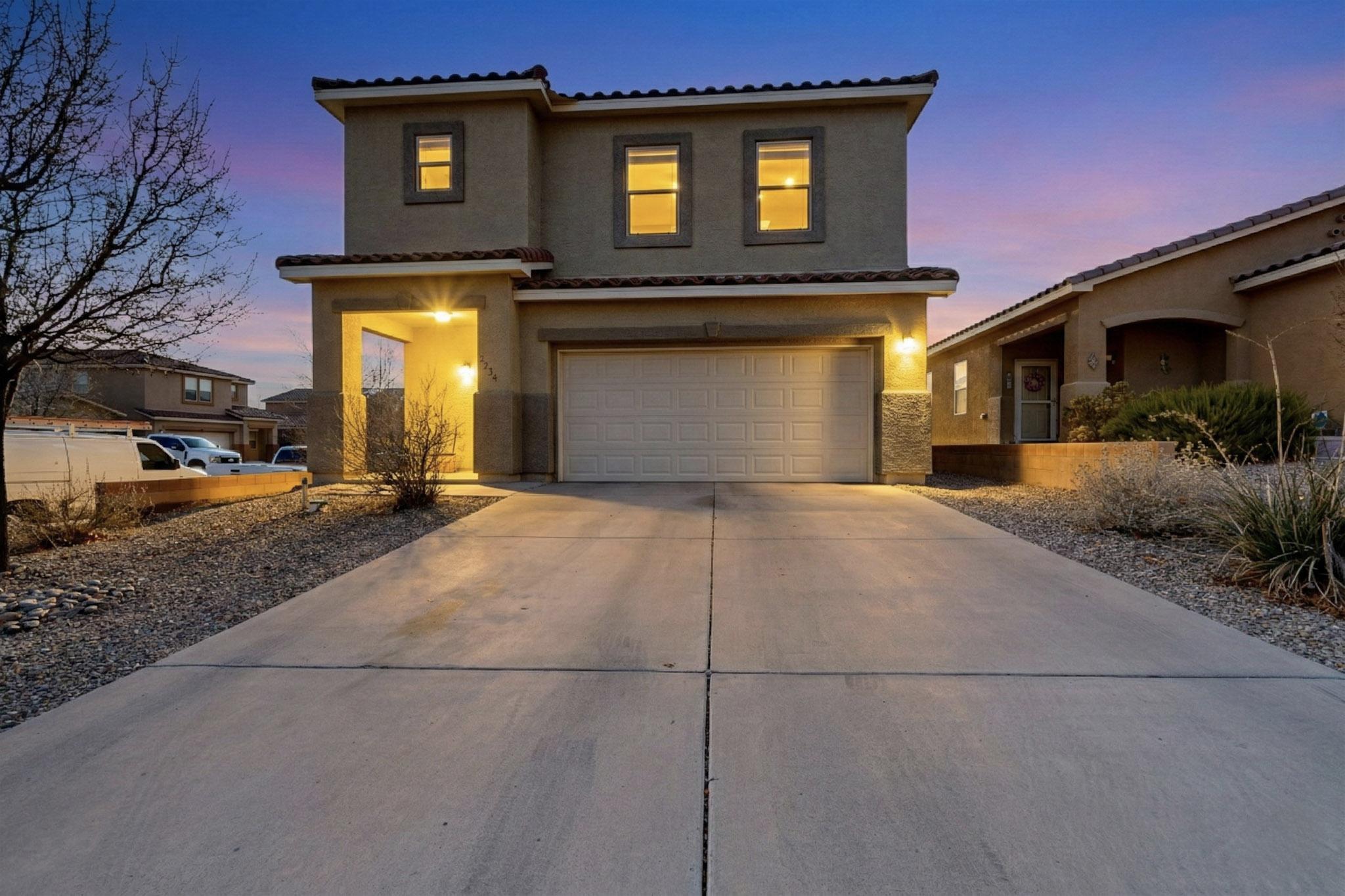 This 4-bedroom, 2.5-bath home on a corner lot in Cabezon's Toscana community features extensive 2025-2026 upgrades. The interior boasts new ceramic tile, baseboards, and designer can lighting with dimmers throughout. The primary suite includes a private bath with a shower, tub, and dual closets. Both guest bathrooms are fully remodeled with marble countertops and Moen fixtures. The kitchen offers newer LG appliances and exterior-ducted venting. Smart home features include Ring security, Wi-Fi lighting, and a 30-AMP RV outlet. Outside, enjoy a gazebo with a Trex deck and automated sprinklers. Includes a Puronics water filtration system and wall-to-wall garage storage. Living in Cabezon is truly special. This home is a short walk to A Park Above, & close to Cabezon Park,  CC, and pool.