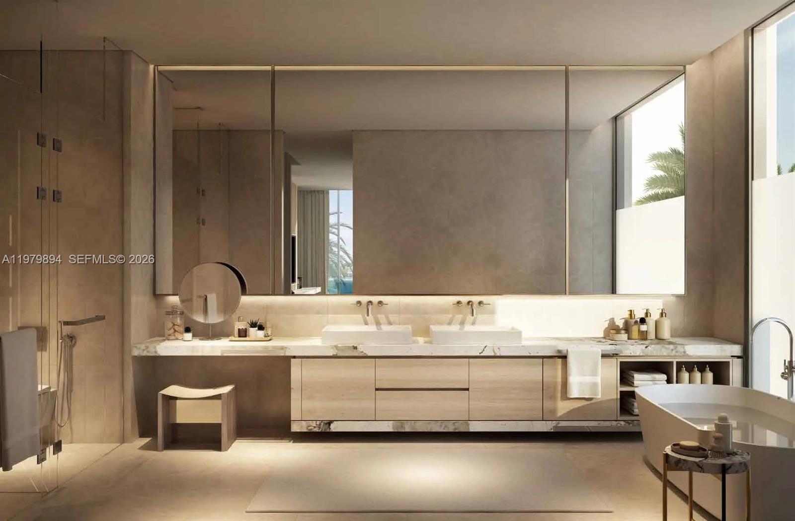 Elegant master bedroom retreat at 501 Palm Jebel Ali Access Road - Luxury Estate in Miami