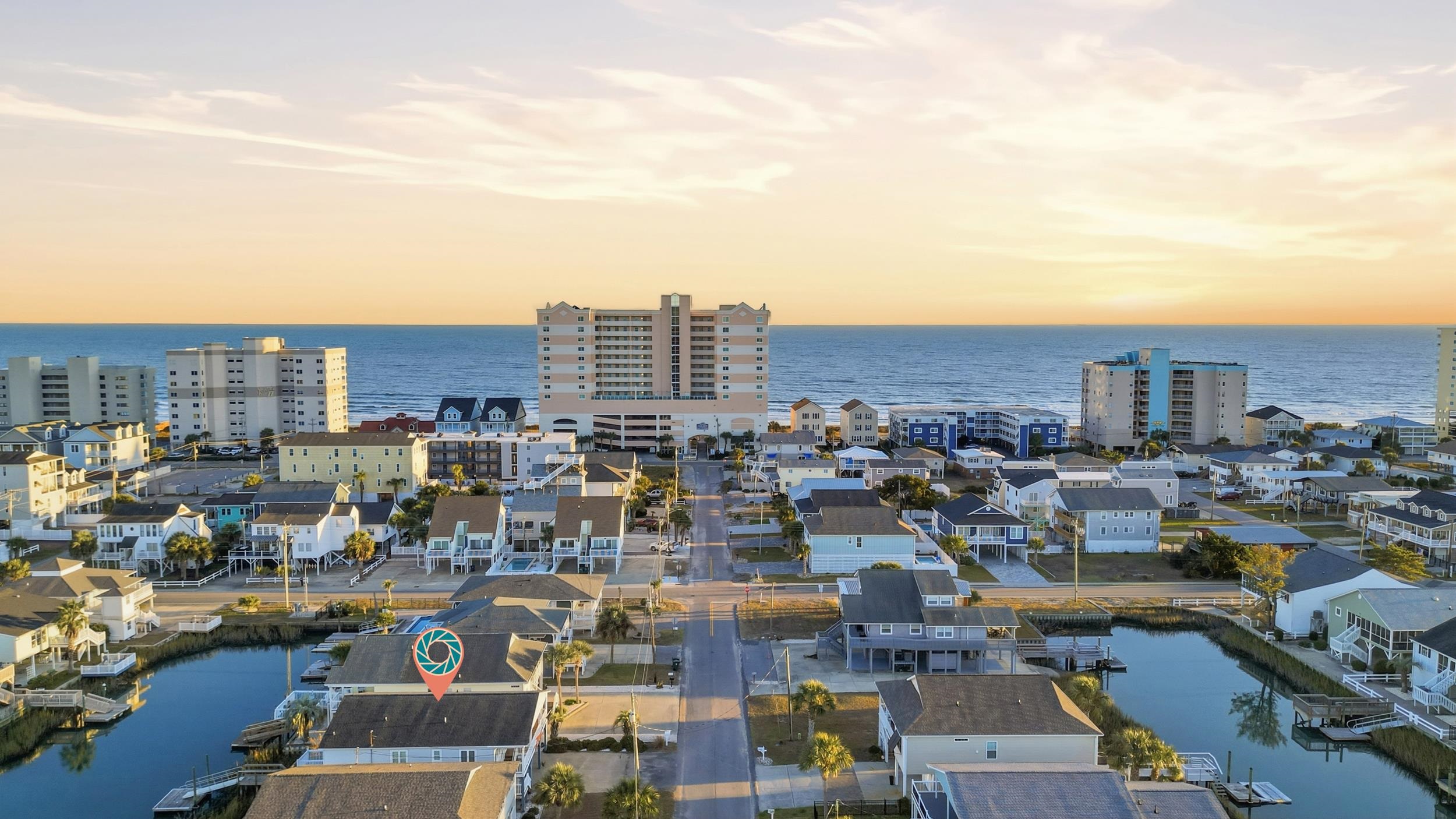 Aerial view at dusk of a water view