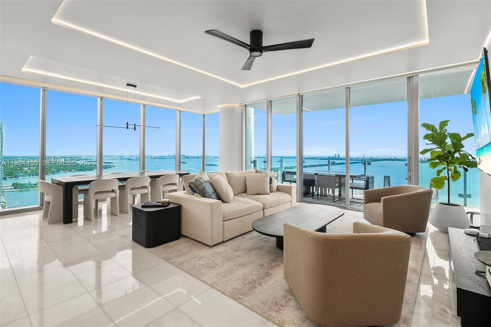 Experience elevated waterfront living in this exceptional 34th-floor residence at Missoni Baia. Spanning approximately 2,500 square feet of interior space, this beautifully finished home offers seamless indoor-outdoor living with expansive deep terraces and floor-to-ceiling glass framing sweeping views of Biscayne Bay and the Miami skyline. A private elevator opens directly into your own foyer, creating a grand and exclusive arrival.The thoughtfully designed layout features 3 bedrooms plus a staff/in-law suite, 4 full bathrooms, and a powder room. The residence showcases a chef’s kitchen equipped with premium Wolf and Sub-Zero appliances, custom finishes throughout, and spacious walk-in closets. No detail has been overlooked—this home was completed with no expense spared.Missoni Baia is a boutique luxury waterfront building with 249 residences, offering over 200 feet of bay frontage and world-class amenities. Residents enjoy sunrise and sunset pools, a state-of-the-art fitness center, expansive spa facilities with separate men’s and women’s sauna and steam rooms, private treatment rooms, and a full-service concierge and valet.Additional amenities include a resident lounge and game room, kids’ club and indoor play area, pet spa, and beautifully curated social spaces.Ideally located in Edgewater, just minutes from the Design District, Wynwood, and Miami Beach, this residence offers the perfect balance of privacy, luxury, and accessibility.
