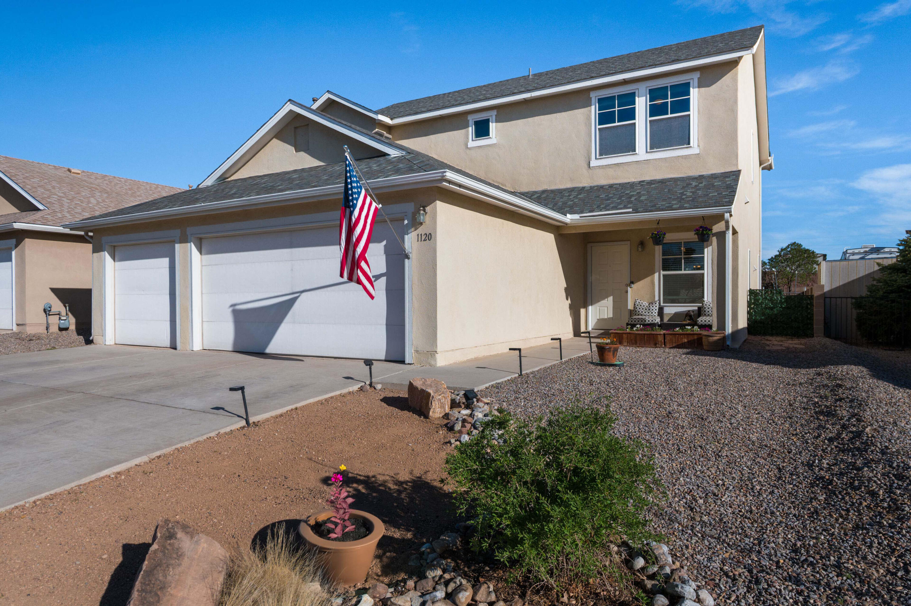 Beautiful, move-in ready home in Cabezon--NO HOA! This spacious 2,790 sq ft property features 4 bedrooms (3 upstairs, 1 downstairs), 2.5 bathrooms, and a huge 19x17 loft. The kitchen offers ample cabinet and countertop space, an island, and opens to a large dining area--perfect for entertaining. Enjoy the oversized 3-car garage and a freshly painted interior throughout. The home also includes a new gas stove and refrigerated air for year-round comfort. All appliances stay, including the washer and dryer. The backyard boasts raised garden beds and privacy fencing. Conveniently located near Cabezon Park and pool, shopping, and schools. Well maintained and ready for its next owner!