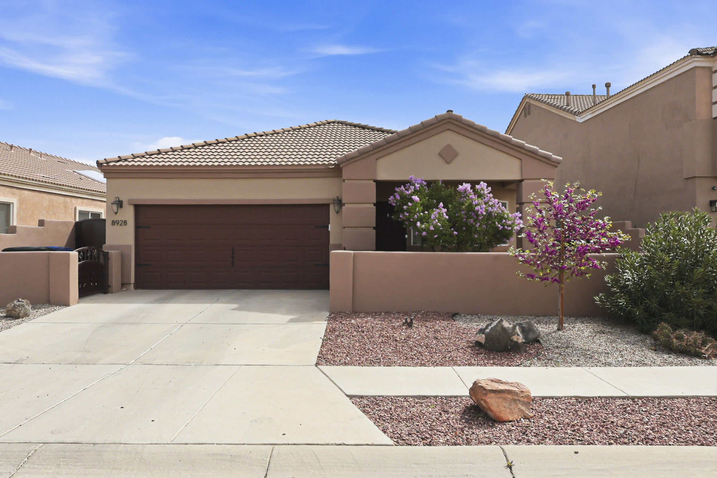Gorgeously REMODELED home in the Volcano Vista school district. Like buying NEW, but with more convenient and premium upgrades at a better price! Enjoy OWNED SOLAR and low utility bills with your Refrigerated air. NO CARPET. Saltillo tile throughout the home and custom finishes with subway tile backsplash in the kitchen and laundry room, and shiplap accent walls. True Chef's kitchen with an $8,000 Blue Star Pro Gas range with a ducted range hood, granite countertops, deep sink and custom wood cabinets/shelves. Remodeled bathrooms! Updated windows, HVAC, synthetic stucco. High efficiency Proline water heater which provides Instant hot water and a water softener and reverse osmosis installed for ultimate convenience. Fully landscaped backyard with a pergola, shed, and custom metal gates for