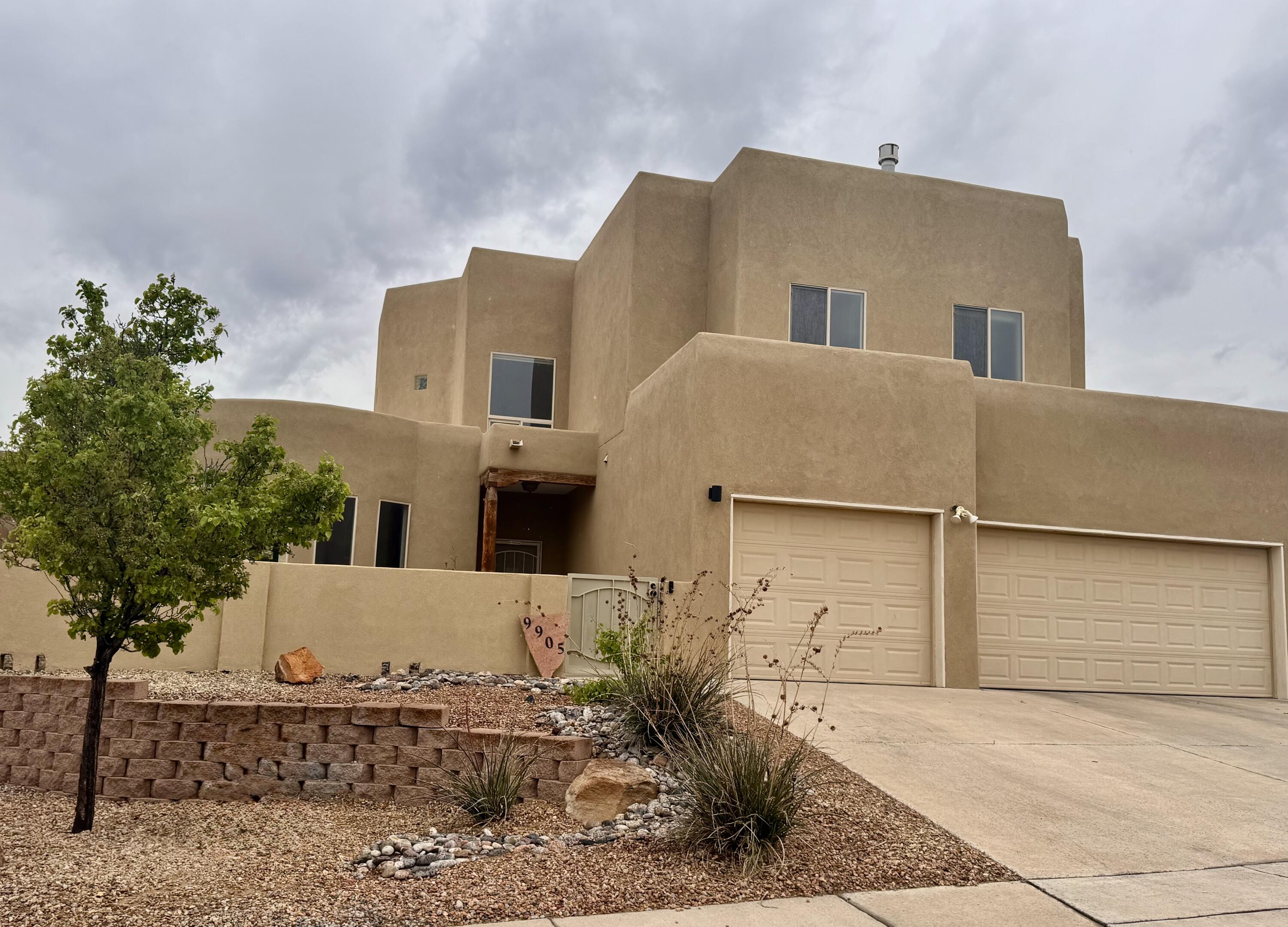 Discover this spacious 4-bedroom home NW Albuquerque, conveniently close to schools, shopping, and dining. This home features large living spaces filled with natural light and high ceilings that create an open, airy atmosphere. The kitchen is a standout, offering an island, plenty of cabinets, and generous counter space. The oversized primary suite provides a relaxing retreat, complete with a large bathroom featuring a separate soaking tub and shower. The backyard has a combination patio and grassy area, play area and storage shed. Updates include: Living Room addition-2021, New Stucco-2023, New Water Heater-2025, New TPO Roof 2021-24, New HVAC-2018-19, New Carpet 2021-23, New Paint-2026