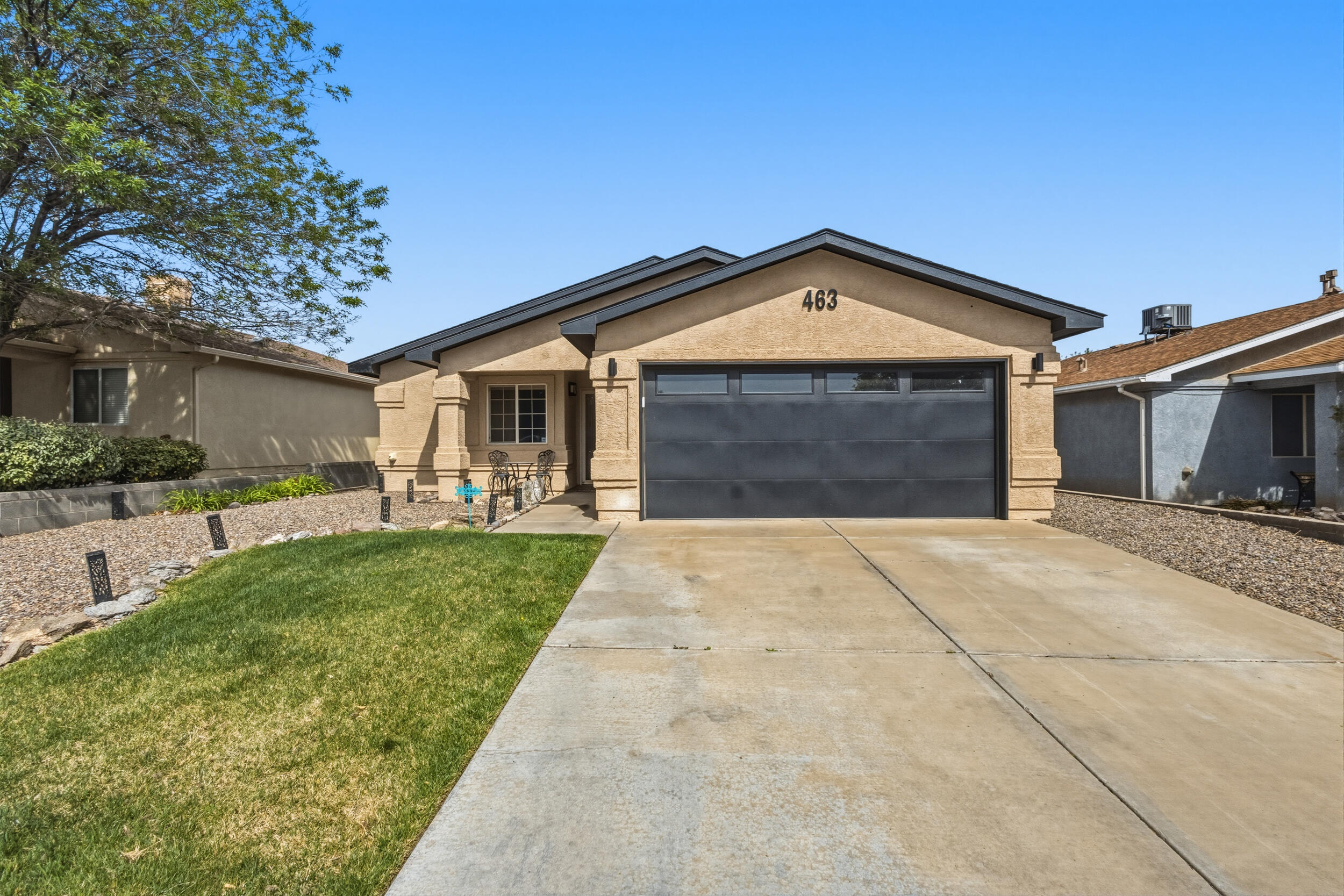 Beautifully upgraded home in Northern Meadows! This 2-bedroom, 1-bath property offers 870 sq ft with a 2-car garage and a long list of thoughtful improvements inside and out. Interior features include ceramic tile flooring throughout, refrigerated air, new blinds, a smart thermostat, and an updated kitchen with a modern sink.Major exterior upgrades provide peace of mind, including a new roof with transferrable warranty, stucco, and updated garage door and opener.The standout feature is the fully transformed backyard, designed for low-maintenance living and entertaining, with multiple patio areas, pergolas, privacy walls, and ample space to relax or host.Conveniently located near parks, schools, and shopping, this home offers comfort, functionality, and exceptional outdoor livin