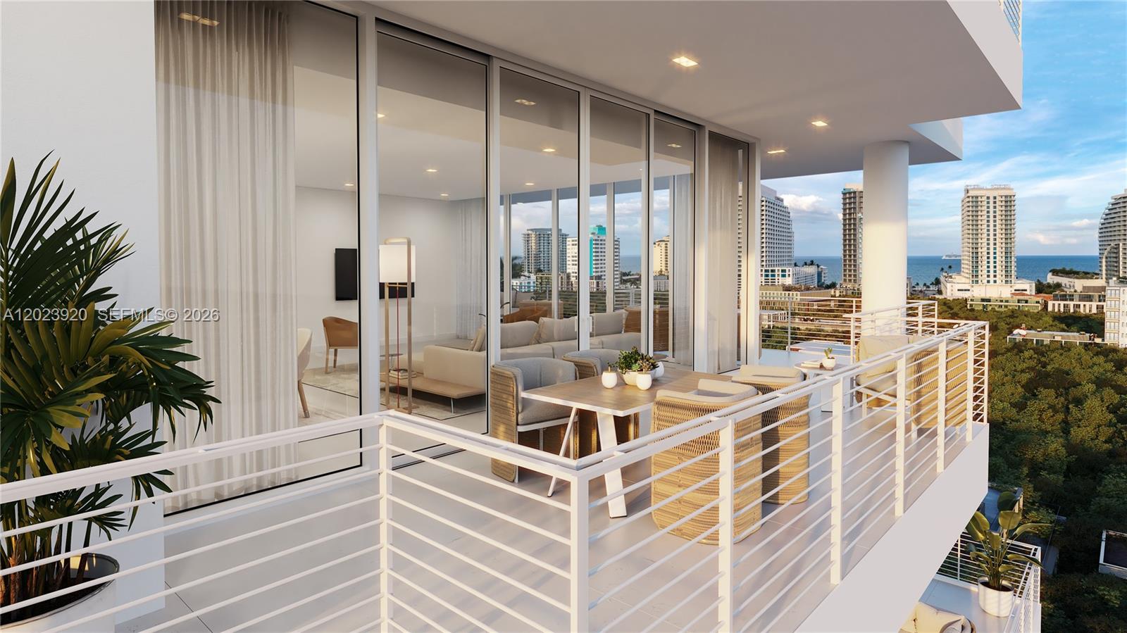 Introducing The Terraces, a boutique collection of only 22 luxury residences in the heart of Fort Lauderdale Beach with a Spring 2026 delivery. Designed for those who value space, privacy, and elevated coastal living, this exclusive new development offers expansive layouts and thoughtfully curated amenities that create a true residential resort experience. Each residence features generous indoor-outdoor living with oversized private terraces, allowing owners to fully embrace the South Florida lifestyle; whether as a primary home or the perfect beach retreat. Residents will enjoy an intimate amenity experience across multiple levels, including a beautifully designed pool and relaxation deck with sunbeds, a state-of-the-art fitness center with lounge, an outdoor terrace, and two summer kitchens ideal for entertaining. With only 22 residences, The Terraces offers a rare opportunity to experience boutique living just moments from the sand, combining the privacy of a small residential building with the luxury finishes and lifestyle amenities expected of a modern coastal residence. Residence 403 is one of the signature 2 bedroom plus den and 3 bathroom homes at The Terraces, featuring expansive 2,027 square feet of interior living space, a 433 square foot oversized terrace, and boutique building exclusivity.