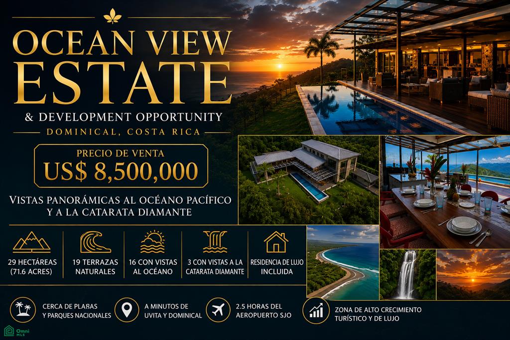 PROPIEDAD CON VISTA AL OCÉANO DOMINICAL COSTA RICA