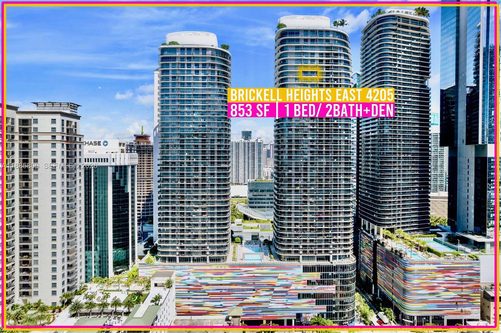 Unmatched 42nd-floor views of Miami’s skyline and Coconut Grove bay define this Brickell Heights residence, with floor-to-ceiling windows flooding the home with natural light. A sleek open kitchen with premium appliances and light finishes flows into the living area, ideal for both relaxing and entertaining. The fully convertible den with it's own full bath adds versatility to the space.  The primary bedroom offers ample closet spaces, serene vistas and comfortable size. Open Balcony to enjoy the panoramic views. Enjoy world-class amenities including rooftop pools, gym, lounges, work areas and 24/7 security/ front desk—all just steps from Brickell’s best dining, shopping, offices, and nightlife.Make this stunning high floor apartment yours today!