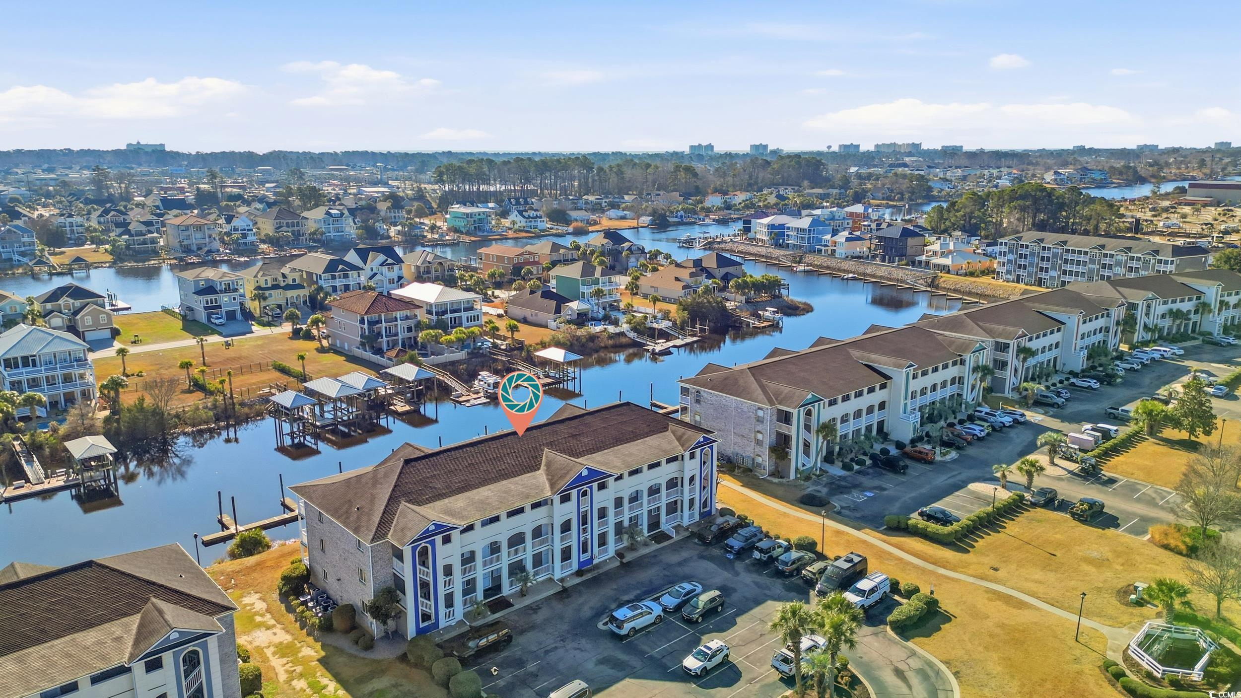 Aerial view of a large body of water