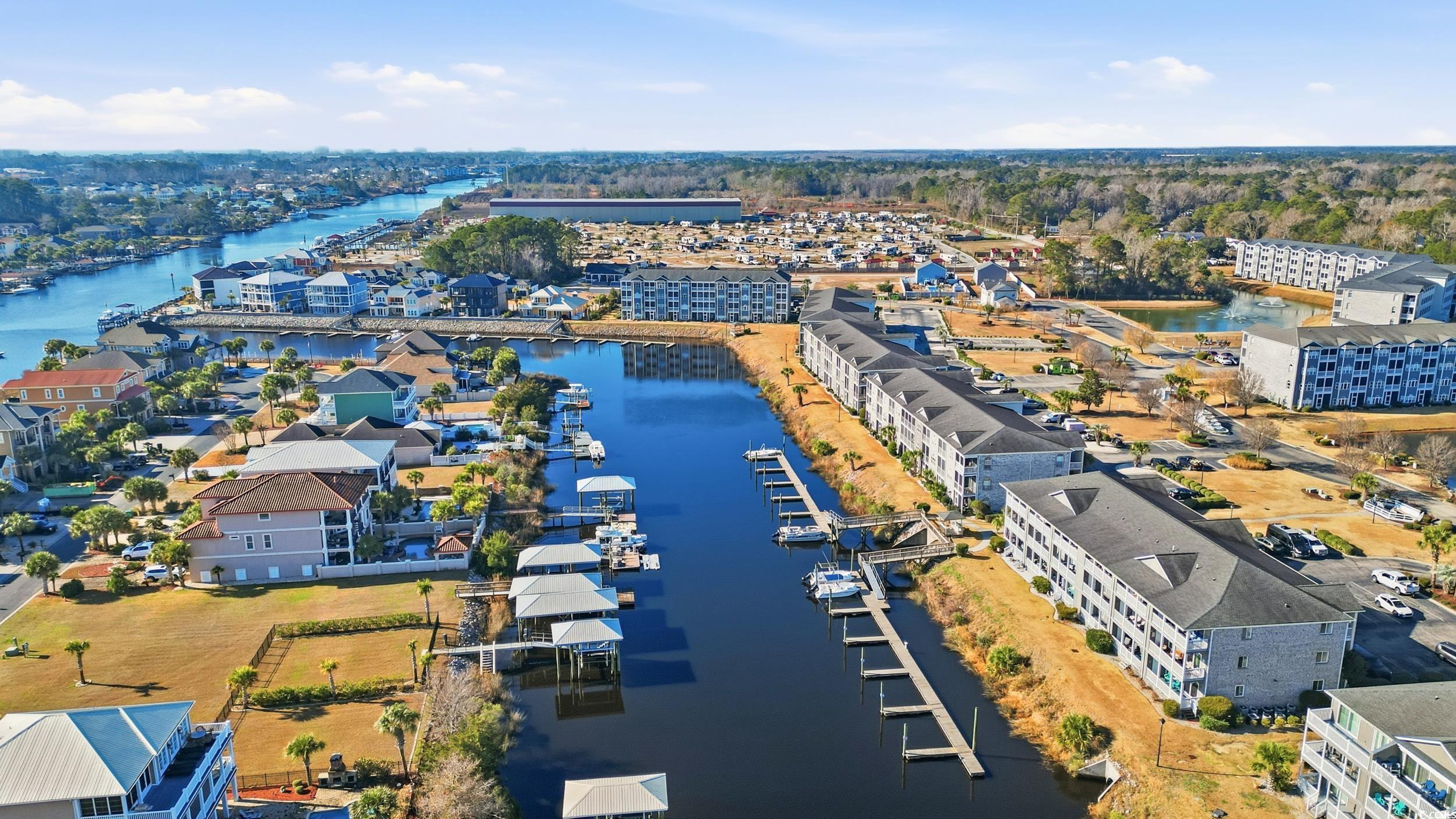 Bird's eye view of a nearby body of water
