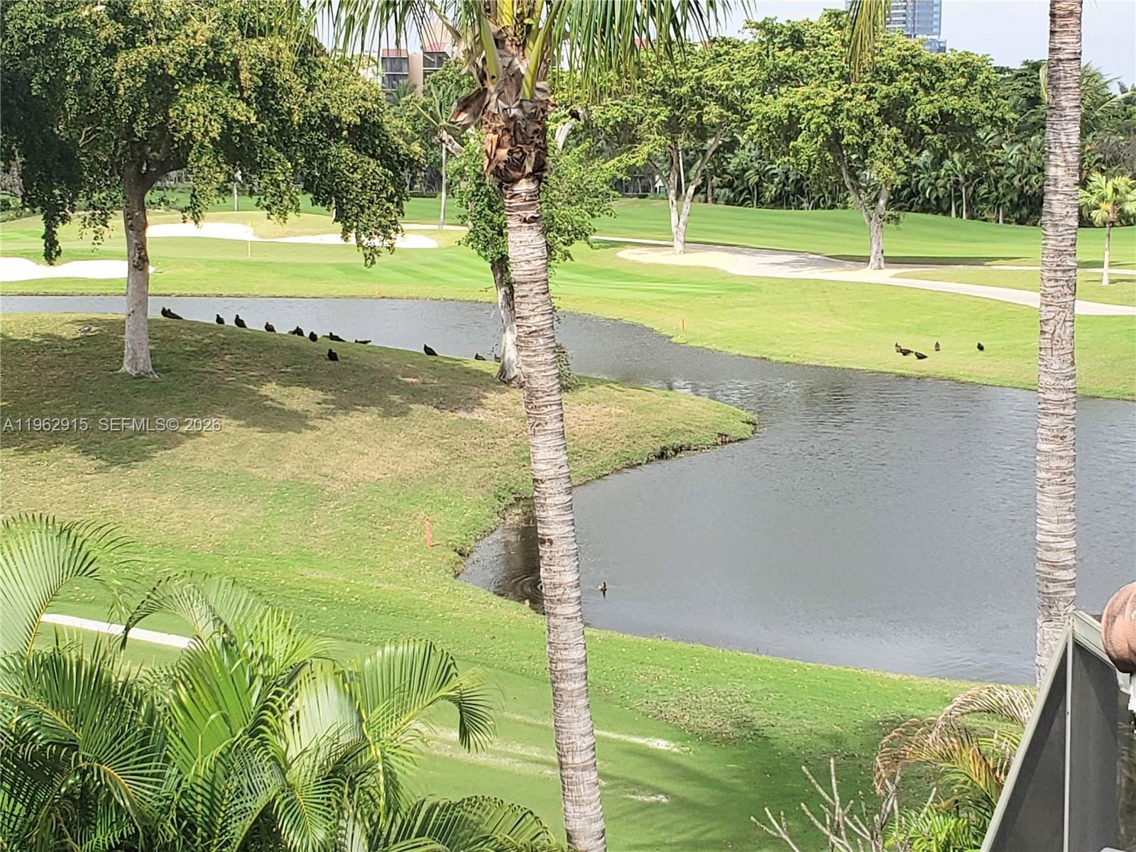 In the heart of Aventura, this two story townhome "treehouse" oasis provides the tranquil respite from the hustle and bustle of our current modern world. Freshly painted complex with a brand new tile roof. $33,000 Special Assessment will be paid in full by the Seller at closing. Amazing views of the Turnberry Isles Country Club golf course from the living room, screened patio, sun deck, guest bedroom, primary bedroom and balcony. Property has 3 large bedrooms each with their own ensuite bathroom. All bedrooms are light/bright with sliding glass doors. Two upstairs bedrooms have vaulted ceilings. Added loft inside upstairs guest bedroom that is fantastic extra space, (property may be more then listed square footage). It makes a wonderful office, playroom, or hang out plus there is also a sitting area in this bedroom. Eat-in kitchen also is a light space with a set of sliding glass doors, pantry and pass thru to dining room. Extra features include: interior bulk storage space, screened patio plus outdoor deck for BBQ, and accordion hurricane shutters. Community has tennis, pickleball, pool, exercise room, bulk trash, water/cable included in monthly maintenance fees. Walk to the Aventura Circle, Mall, parks, Don Soffer High School, Waterways Shoppes with Post Office Branch. Location is perfect if you want the beach, MIA, FLL, seaports, and interstate. Plus you have front row seats for the annual Aventura spectacular Independence Day fireworks show. Complex is dog friendly.