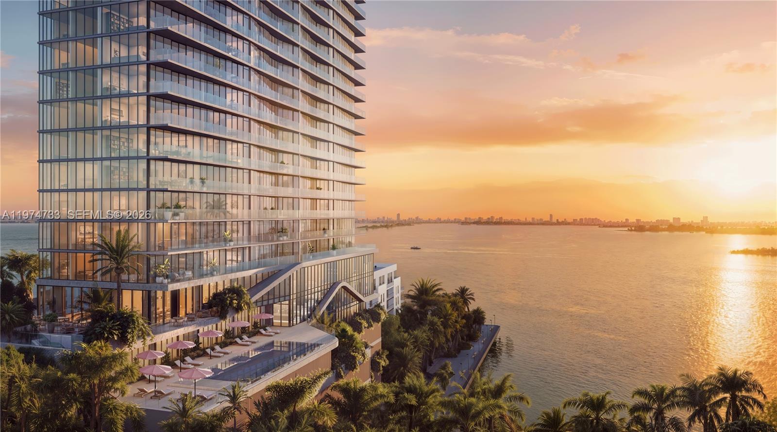 Situated along the Biscayne Bay waterfront in Edgewater, The Cove Residences is a luxury 40-story tower offering a collection of 134 thoughtfully curated homes. This boutique building features expansive interiors, soaring ceilings, and private terraces in every home, creating an urban sanctuary that seamlessly blends indoor and outdoor living. Residence 2404 is an expansive 2142 sq-ft three-bedroom, three-and half- bathroom with 10-ft ceilings and a 215-sq-ft terrace. Perched on a high floor with triple exposures to the north, south, and west, enjoy abundant natural light throughout the day and beautiful sunset views over the city. The kitchen features Calacatta Gold countertops and backsplash with Bosch and Thermador appliances, while the spa-inspired bath offers double vanities, stone countertops, and Calacatta Gold wet walls. Residents enjoy nearly 40,000 sq ft of amenities, including a bayfront infinity pool, wellness spa, spin auditorium, grand theatre, and rooftop summer kitchen and more. All images are digital renderings.