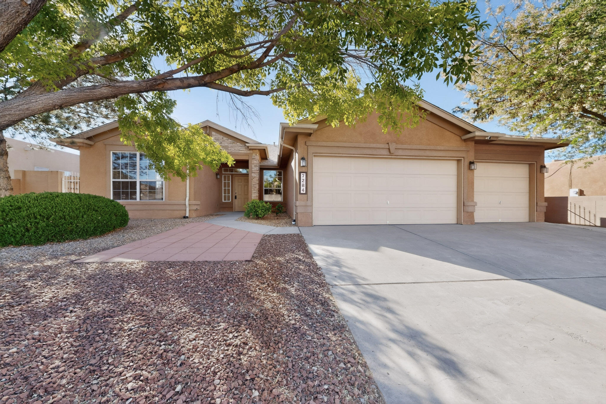 Location, Luxury & Lifestyle--All in One Gorgeous Home! Enjoy breathtaking Sandia Mountain views every day from this former model home, brimming with upgrades, designer finishes, and timeless elegance. This one story gem offers 4 bedrooms or 3 plus a private study with custom built-ins, two inviting living areas, a formal dining room, and a chef-inspired eat-in kitchen featuring a custom butler's pantry with wine cooler and large walk-in pantry. New carpet, refrigerated air, and meticulously landscaped front and back yards make this home truly move-in ready. No HOA means freedom! Perfectly positioned just 35 minutes south of Santa Fe, close to I-25, Albuquerque, top Rio Rancho schools, golf, gaming, gourmet dining, groceries, and grandeur. A rare find--priced to move. Make it yours today!