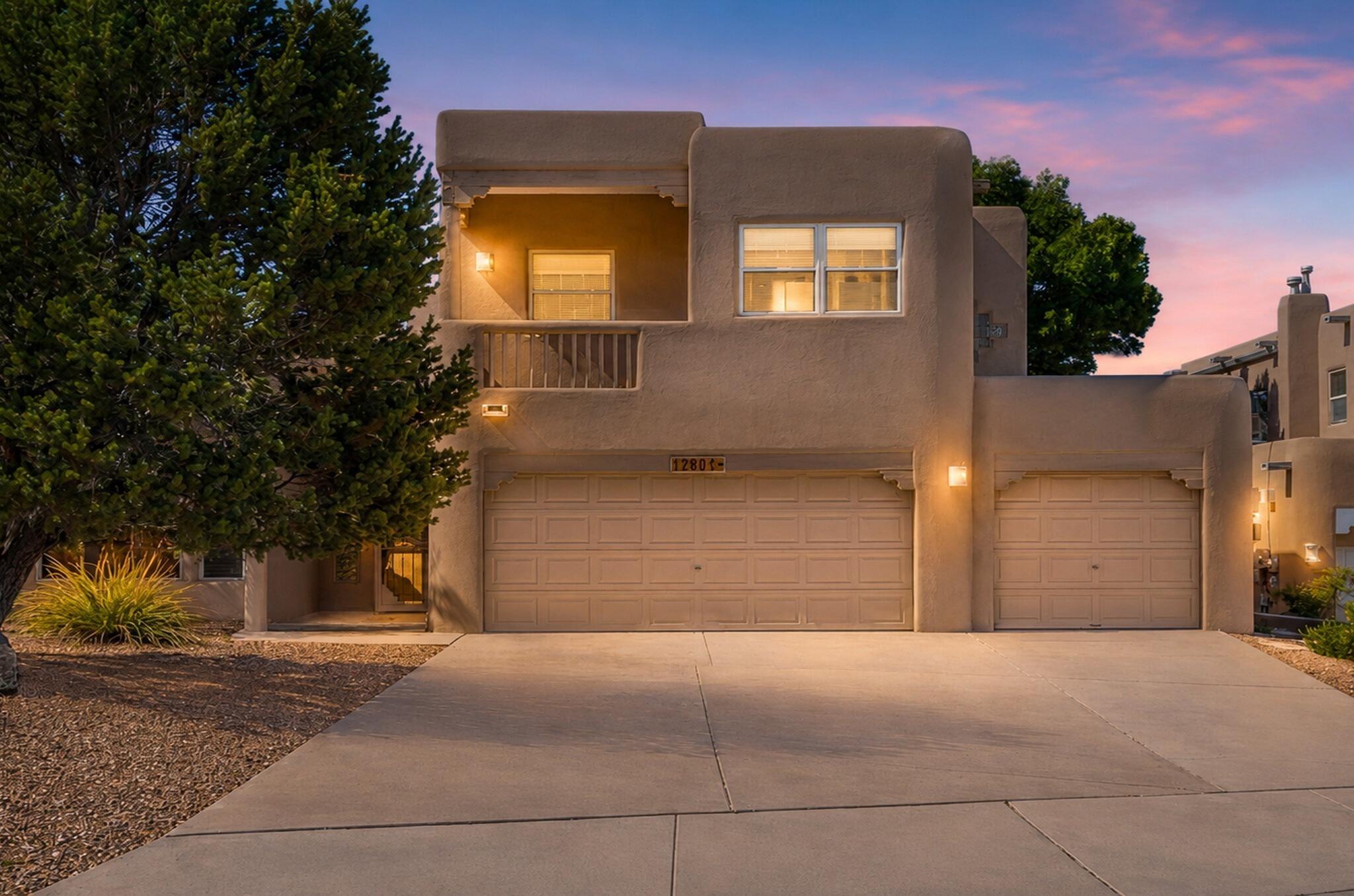 Beautiful 4 bedroom/3-bath, 3-car garage home located in desirable High Desert. This southwestern-style home by Sundance Homes, has a large owner's suite upstairs with beautiful city and mountain views, including a fireplace and balcony, full bath and walk-in closet. Two additional bedrooms upstairs with a loft and full bath.  Downstairs features one bedroom/office with full bath. Kitchen upgrades include granite countertops, stainless steel appliances, and a walk-in pantry. TPO roof (2021) with 5 yr transferrable warranty. Two Aero Cool units (2022). Water heater (2024) fireplace in great room and living area with nichos, corbels and robust beams and high ceilings. Spacious covered flagstone patio with pond, shade trees, shrubs, for relaxation and entertaining. This meticulously cared-for property is truly a rare find.