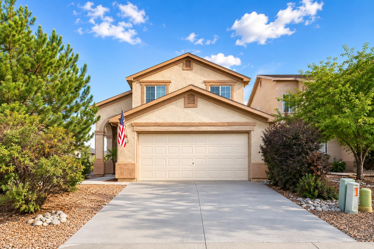 From the handsome curb appeal to the moment you cross the threshold, this fantastic home delivers plenty to get excited about! Clean, move-in ready, and brimming with desirable features. You're welcomed into a spacious family room where soaring vaulted ceilings create a dramatic sense of openness and space. Upgraded LVP flooring flows beautifully through the living areas, while two refrigerated-air units provide cool comfort when New Mexico summer temperatures soar. This versatile floor plan gives you room to spread out with two generous living areas plus an upstairs loft - ideal for a home office, study, gaming space, or cozy second lounge. The kitchen is ready for everyday living and entertaining alike, showcasing granite countertops, stainless steel appliances, abundant cabinetry, walk-in pantry, and a spacious island with open bar seating. Upstairs, escape to an enormous primary retreat complete with a walk-in closet and spacious private bath featuring water closet, dual sinks, dedicated linen storage, and an upgraded glass tub/shower enclosure. Even the generously sized secondary bedrooms impress - one with LVP flooring and it's own walk-in closet. Step outside to a private backyard framed by block walls and featuring a spacious open patio and easy-care rock landscaping--a blank canvas ready for relaxing, grilling or entertaining... You owe it to yourself to come see this beautiful home today!