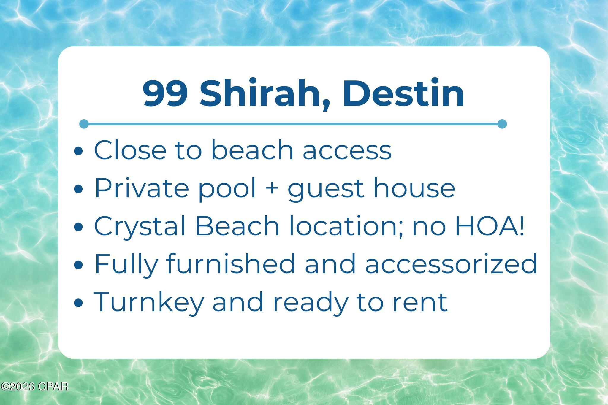 Photo 2 of Single family home for sale at 99 Shirah St, Destin, FL 32541 | MLS# 795183 | Listing updated on 2026-09-28